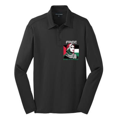 Free Palestine Flag Save Gaza Strip Palestinian Silk Touch Performance Long Sleeve Polo