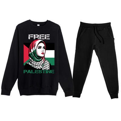 Free Palestine Flag Save Gaza Strip Palestinian Premium Crewneck Sweatsuit Set