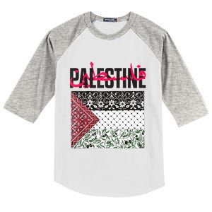 Free Palestine Free Gaza Flag Kids Colorblock Raglan Jersey