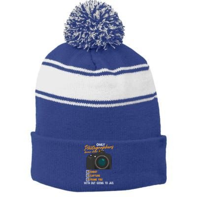 Funny Photographers Funny Photography Cool Gift Stripe Pom Pom Beanie