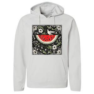 Free Palestine Fruits Watermelon Map Performance Fleece Hoodie