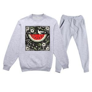 Free Palestine Fruits Watermelon Map Premium Crewneck Sweatsuit Set