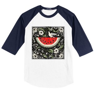 Free Palestine Fruits Watermelon Map Baseball Sleeve Shirt