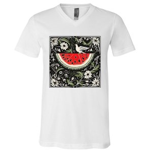 Free Palestine Fruits Watermelon Map V-Neck T-Shirt