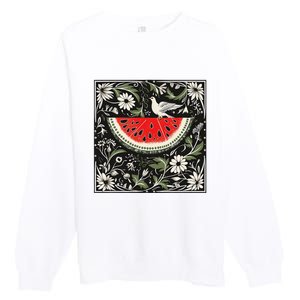 Free Palestine Fruits Watermelon Map Premium Crewneck Sweatshirt