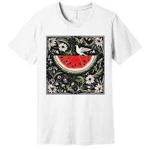 Free Palestine Fruits Watermelon Map Premium T-Shirt