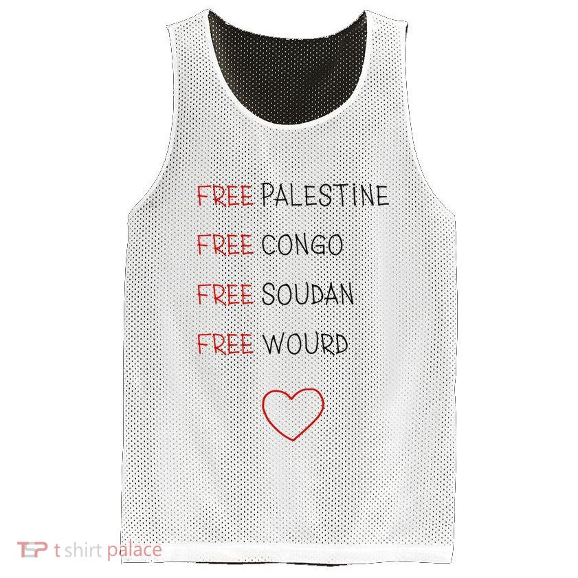 Free Palestine Free Congo Free Soudan Free World Mesh Reversible Basketball Jersey Tank