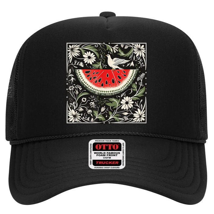 Free Palestine Fruits Watermelon Map High Crown Mesh Back Trucker Hat