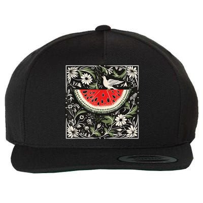 Free Palestine Fruits Watermelon Map Wool Snapback Cap