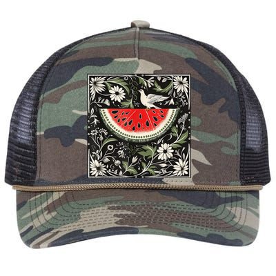 Free Palestine Fruits Watermelon Map Retro Rope Trucker Hat Cap