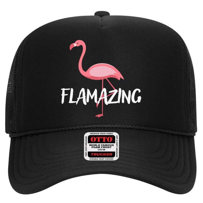 Flamazing Pink Flamingo Novelty Flamingo High Crown Mesh Back Trucker Hat