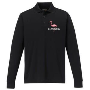 Flamazing Pink Flamingo Novelty Flamingo Performance Long Sleeve Polo