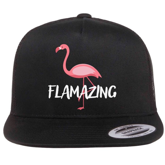 Flamazing Pink Flamingo Novelty Flamingo Flat Bill Trucker Hat