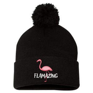 Flamazing Pink Flamingo Novelty Flamingo Pom Pom 12in Knit Beanie