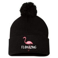 Flamazing Pink Flamingo Novelty Flamingo Pom Pom 12in Knit Beanie