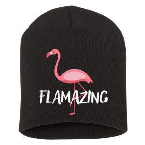 Flamazing Pink Flamingo Novelty Flamingo Short Acrylic Beanie