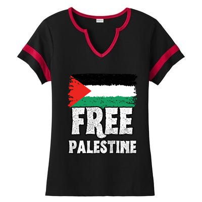 Free Palestine Flag Ladies Halftime Notch Neck Tee