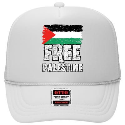 Free Palestine Flag High Crown Mesh Back Trucker Hat