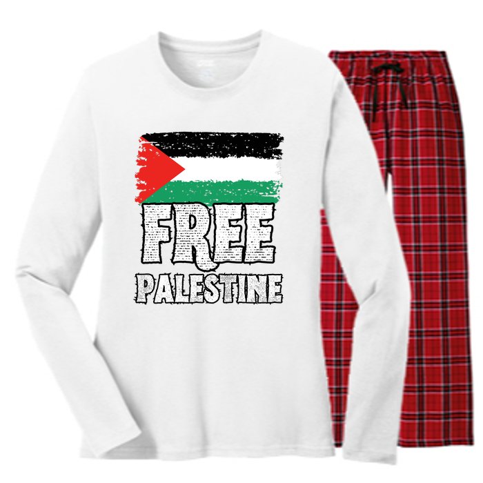 Free Palestine Flag Women's Long Sleeve Flannel Pajama Set 