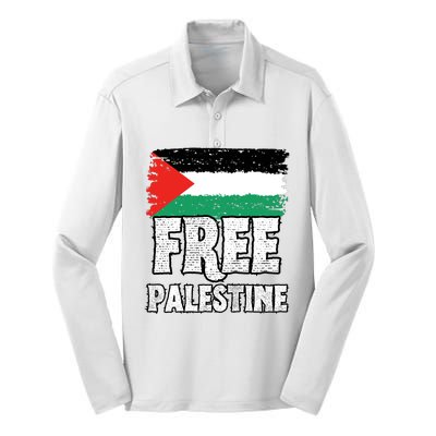 Free Palestine Flag Silk Touch Performance Long Sleeve Polo