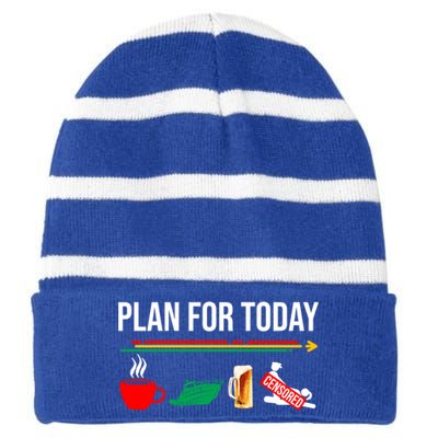 Funny Plan For Day Boating Boat Lovers For Pontoon Captains Gift Striped Beanie with Solid Band