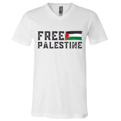 Free Palestine Flag Arabic Gaza V-Neck T-Shirt