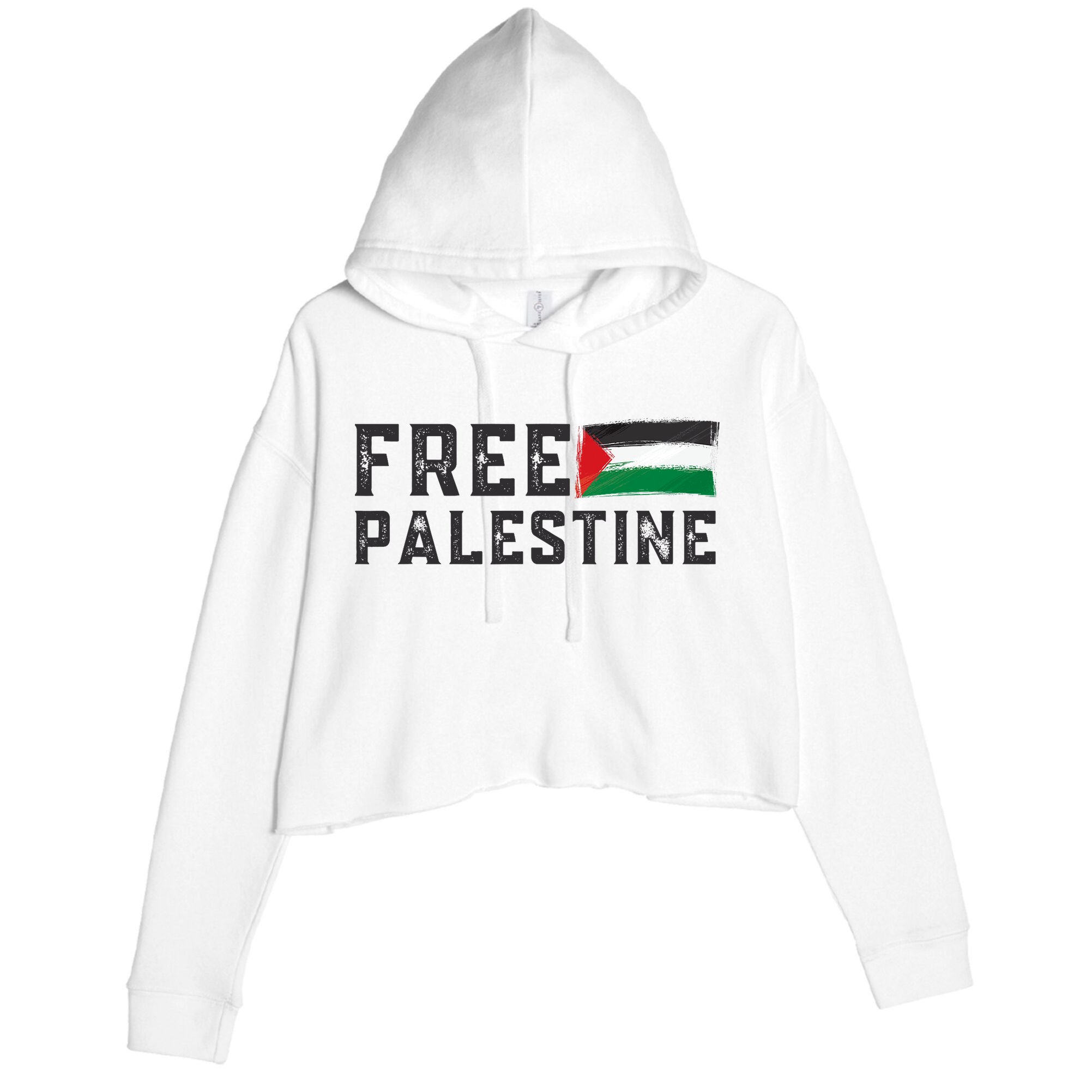 Free Palestine Flag Arabic Gaza Crop Fleece Hoodie