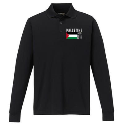 Free Palestine Free Gaza Vintage Palestine Flag Performance Long Sleeve Polo