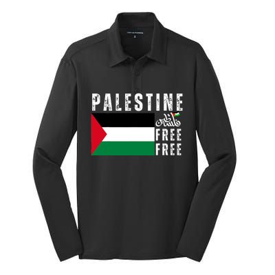 Free Palestine Free Gaza Vintage Palestine Flag Silk Touch Performance Long Sleeve Polo