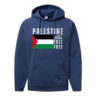 Free Palestine Free Gaza Vintage Palestine Flag Performance Fleece Hoodie