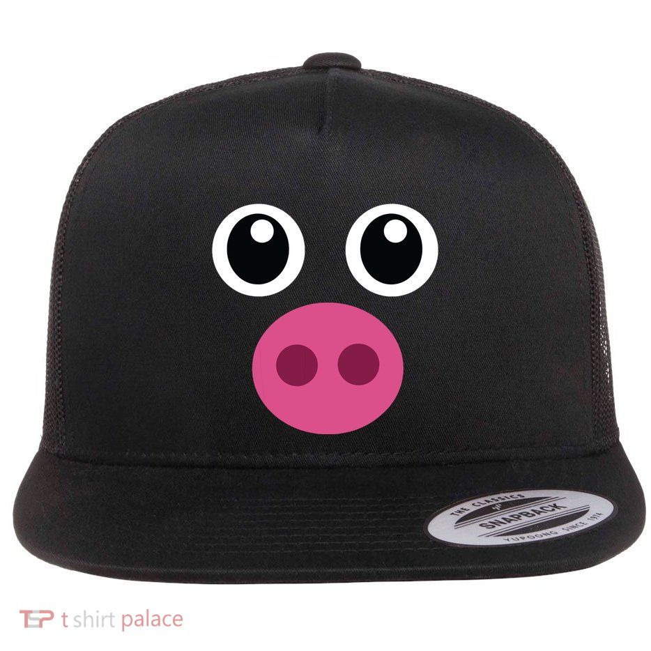 Funny Pig Face Swine Halloween Costume Gift Flat Bill Trucker Hat
