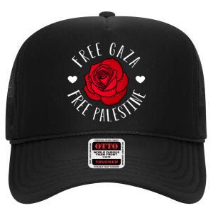 Floral Palestine Free Palestine Gaza Palestinian Support High Crown Mesh Back Trucker Hat