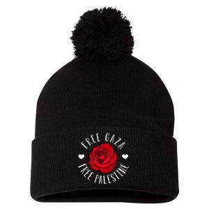 Floral Palestine Free Palestine Gaza Palestinian Support Pom Pom 12in Knit Beanie