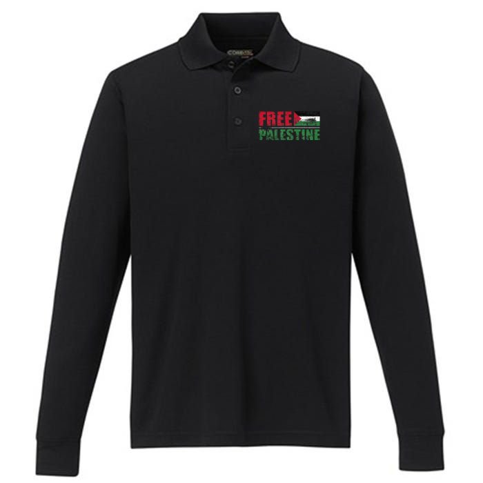 Free Palestine Performance Long Sleeve Polo