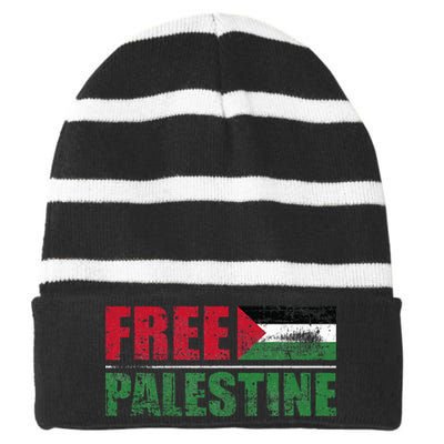 Free Palestine Striped Beanie with Solid Band