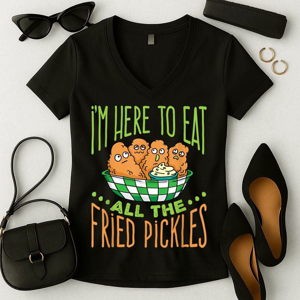 Fried Pickle Food I'm Here To Eat All The Fried Pickles Women's V-Neck T-Shirt