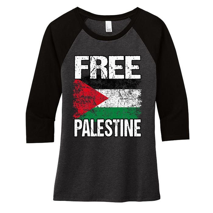 Free Palestine Women's Tri-Blend 3/4-Sleeve Raglan Shirt