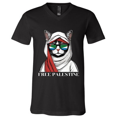 Free Palestine Flag Palestinian Cat V-Neck T-Shirt