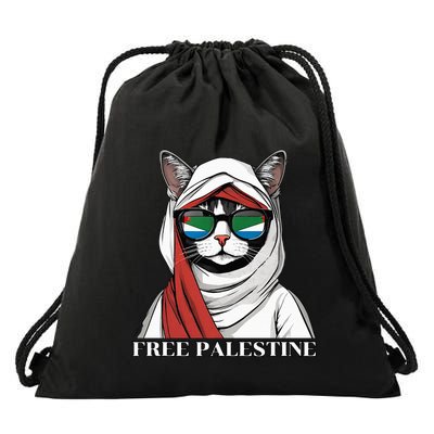 Free Palestine Flag Palestinian Cat Drawstring Bag