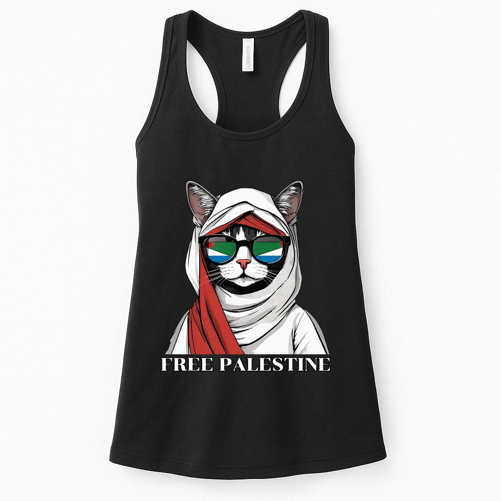 Free Palestine Flag Palestinian Cat Womens Tank Top