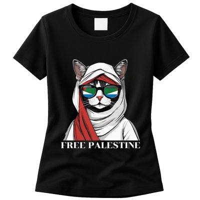 Free Palestine Flag Palestinian Cat Womens T-Shirt