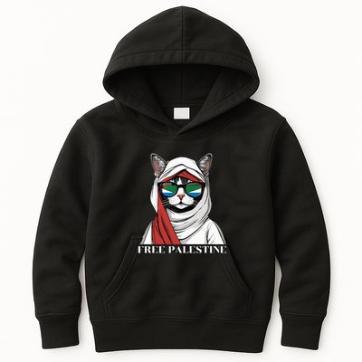 Free Palestine Flag Palestinian Cat Kids Hoodie