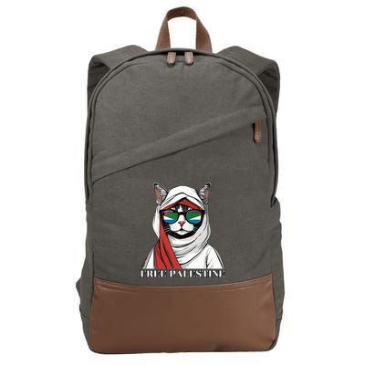 Free Palestine Flag Palestinian Cat Cotton Canvas Backpack