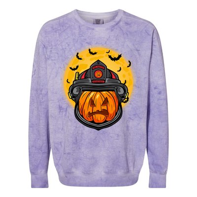 Firefighter Pumpkin Firefighter Halloween Fire Halloween Gift Colorblast Crewneck Sweatshirt