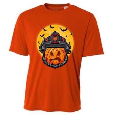 Firefighter Pumpkin Firefighter Halloween Fire Halloween Gift Cooling Performance Crew T-Shirt