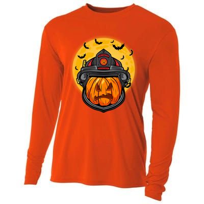 Firefighter Pumpkin Firefighter Halloween Fire Halloween Gift Cooling Performance Long Sleeve Crew