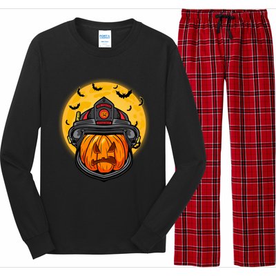 Firefighter Pumpkin Firefighter Halloween Fire Halloween Gift Long Sleeve Pajama Set