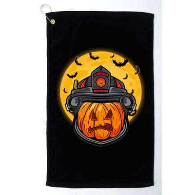 Firefighter Pumpkin Firefighter Halloween Fire Halloween Gift Platinum Collection Golf Towel