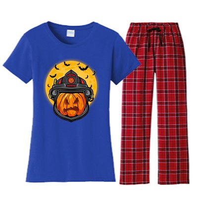 Firefighter Pumpkin Firefighter Halloween Fire Halloween Gift Women's Flannel Pajama Set