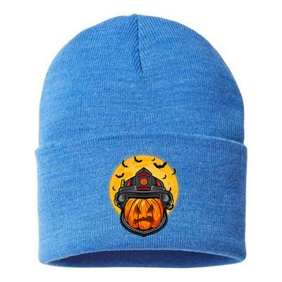 Firefighter Pumpkin Firefighter Halloween Fire Halloween Gift Sustainable Knit Beanie